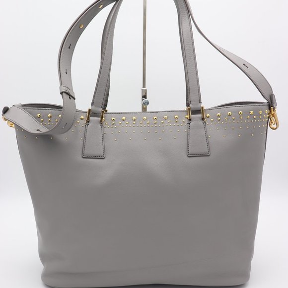Cole Haan Marli Gold Studded Gray Leather Shoulder Bag Tote - Picture 3 of 7